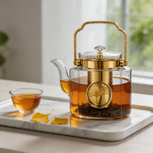 Luxury Square Glass Teapot with Gold Accents & Stainless Steel Infuser - 1.1L