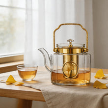 Luxury Square Glass Teapot with Gold Accents & Stainless Steel Infuser - 1.1L
