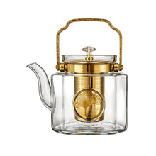 Luxury Square Glass Teapot with Gold Accents & Stainless Steel Infuser - 1.1L