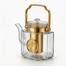 Luxury Square Glass Teapot with Gold Accents & Stainless Steel Infuser - 1.3L