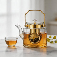 Luxury Square Glass Teapot with Gold Accents & Stainless Steel Infuser - 1.3L