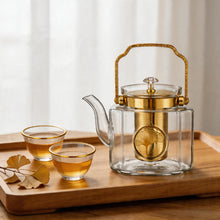 Luxury Square Glass Teapot with Gold Accents & Stainless Steel Infuser - 1.3L