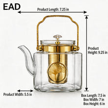 Luxury Square Glass Teapot with Gold Accents & Stainless Steel Infuser - 1.3L