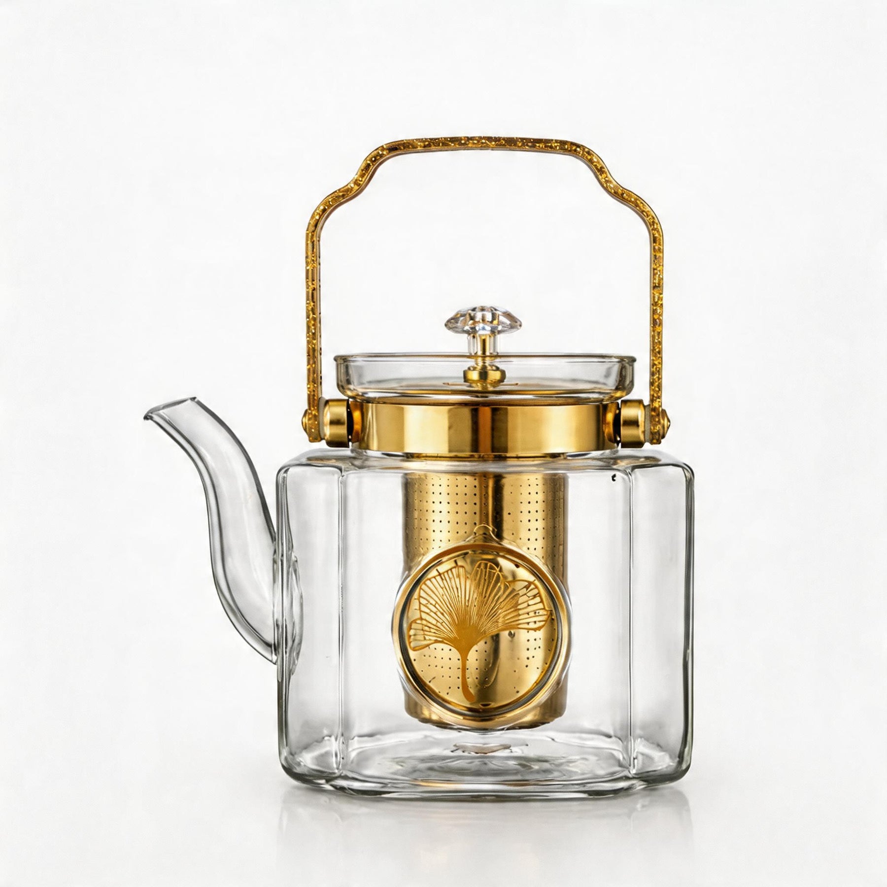 Luxury Square Glass Teapot with Gold Accents & Stainless Steel Infuser - 1.3L