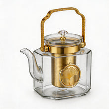 Luxury Square Glass Teapot with Gold Accents & Stainless Steel Infuser - 1.5L