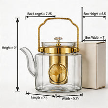 Luxury Square Glass Teapot with Gold Accents & Stainless Steel Infuser - 1.5L
