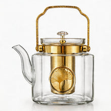 Luxury Square Glass Teapot with Gold Accents & Stainless Steel Infuser - 1.5L
