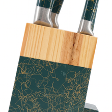 Luxury 6-Piece Marble-Effect Kitchen Knife Set with Wooden Block & Scissors - Green & Gold
