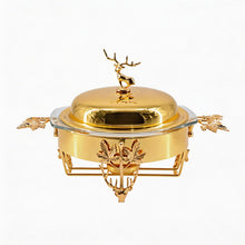 Elegant Gold Chafing Dish with Glass Lid & Deer Handle Accent