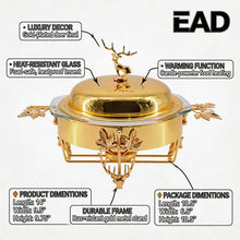Elegant Gold Chafing Dish with Glass Lid & Deer Handle Accent