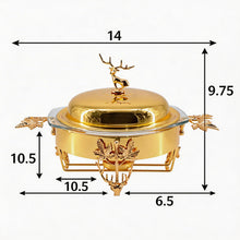 Elegant Gold Chafing Dish with Glass Lid & Deer Handle Accent