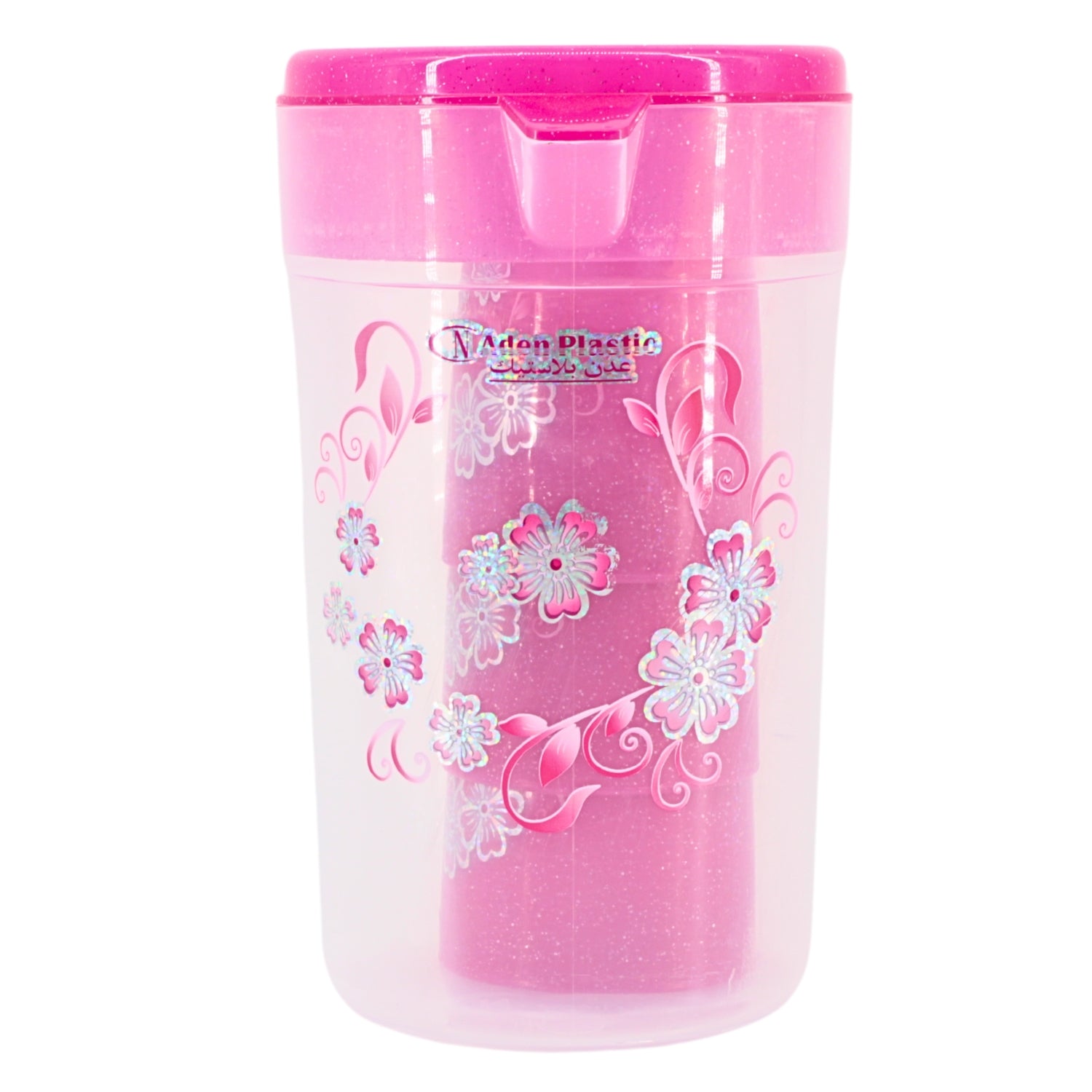 Floral Design Plastic Juice Jack with Cups 7.5" x 5.25" | www.eladhamdist.com