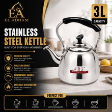 3L Stainless Steel Kettle with Black Handle, Hinged Spout Cover & Lid – Silver