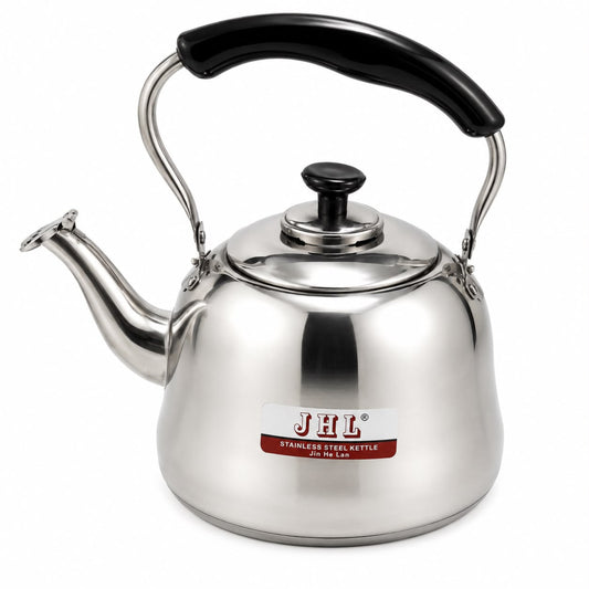 4L Stainless Steel Kettle with Black Carry Handle & Hinged Spout Cover – Silver