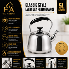 5L Stainless Steel Kettle with Black Handle & Spout Cover