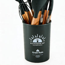 Gray Silicone Kitchen Utensil Set with Wooden Handles & Holder - 12 Pieces