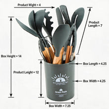 Gray Silicone Kitchen Utensil Set with Wooden Handles & Holder - 12 Pieces