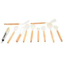 White Silicone Kitchen Utensil Set with Wooden Handles & Holder - 12 Pieces