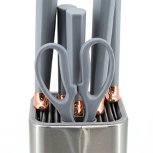 Gray Silicone Kitchen Utensil Set with Stainless Steel Holder