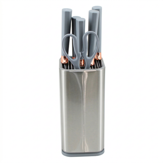 Gray Silicone Kitchen Utensil Set with Stainless Steel Holder