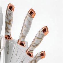 White Marble Knife Set with Rose Gold Accents & Acrylic Stand - 9 Pieces
