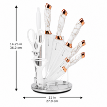 White Marble Knife Set with Rose Gold Accents & Acrylic Stand - 9 Pieces
