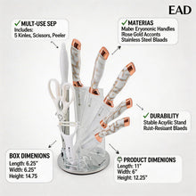 White Marble Knife Set with Rose Gold Accents & Acrylic Stand - 9 Pieces