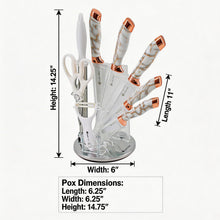 White Marble Knife Set with Rose Gold Accents & Acrylic Stand - 9 Pieces