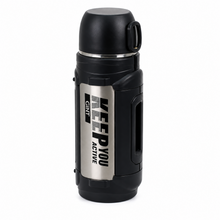 Mountain Mate 2.0L Steel Thermal Insulated Sports Bottle – Black & Silver Large-Capacity Flask with Carry Handle