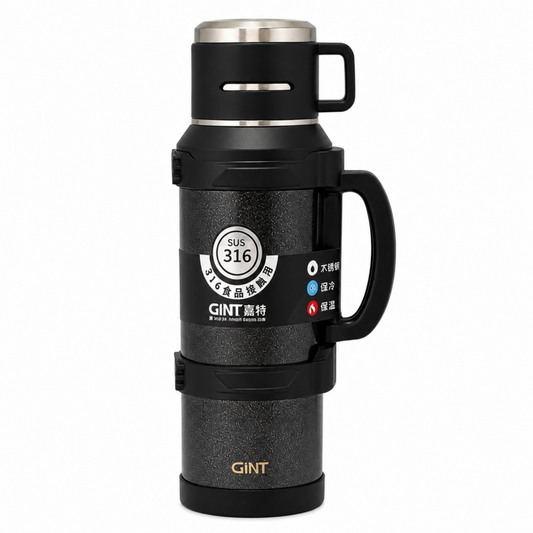 Mountain Mate 4.2L Steel Thermal Insulated Sports Bottle - Black with Dual Handles