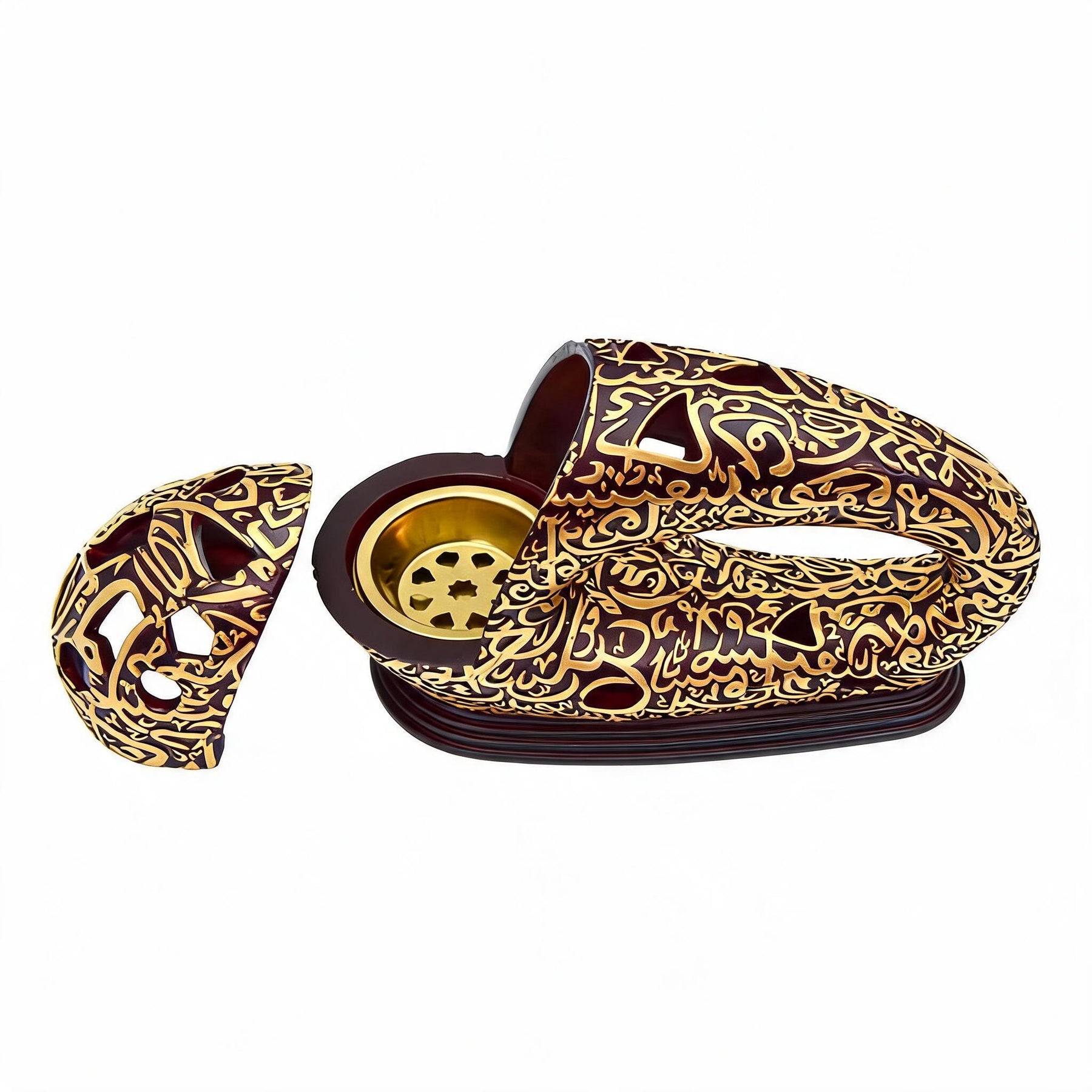 Modern Arabic Calligraphy Incense Burner (Bakhoor / Oud Holder) - Brown Gold