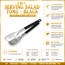 2-in-1 Serving Salad Tong - Black - 11.5"