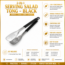 2-in-1 Serving Salad Tong - Black - 13.5"