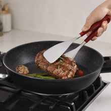 9.5-Inch Stainless Steel Kitchen Tongs with Red Grip Handle
