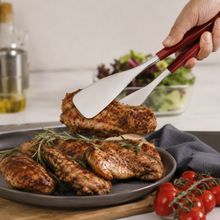 9.5-Inch Stainless Steel Kitchen Tongs with Red Grip Handle