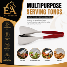 9.5-Inch Stainless Steel Kitchen Tongs with Red Grip Handle