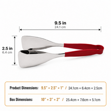 9.5-Inch Stainless Steel Kitchen Tongs with Red Grip Handle