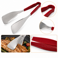 9.5-Inch Stainless Steel Kitchen Tongs with Red Grip Handle