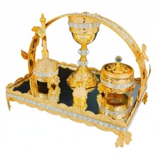 Luxury Gold Crystal Bakhoor Burner & Incense Stand Set with Mirrored Tray