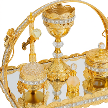 Luxury Gold Crystal Bakhoor Burner & Incense Stand Set with Mirrored Tray