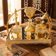 Luxury Gold Crystal Bakhoor Burner & Incense Stand Set with Mirrored Tray