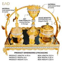 Luxury Gold Crystal Bakhoor Burner & Incense Stand Set with Mirrored Tray