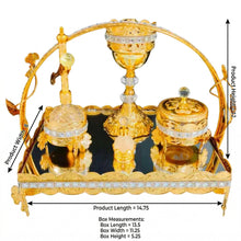 Luxury Gold Crystal Bakhoor Burner & Incense Stand Set with Mirrored Tray