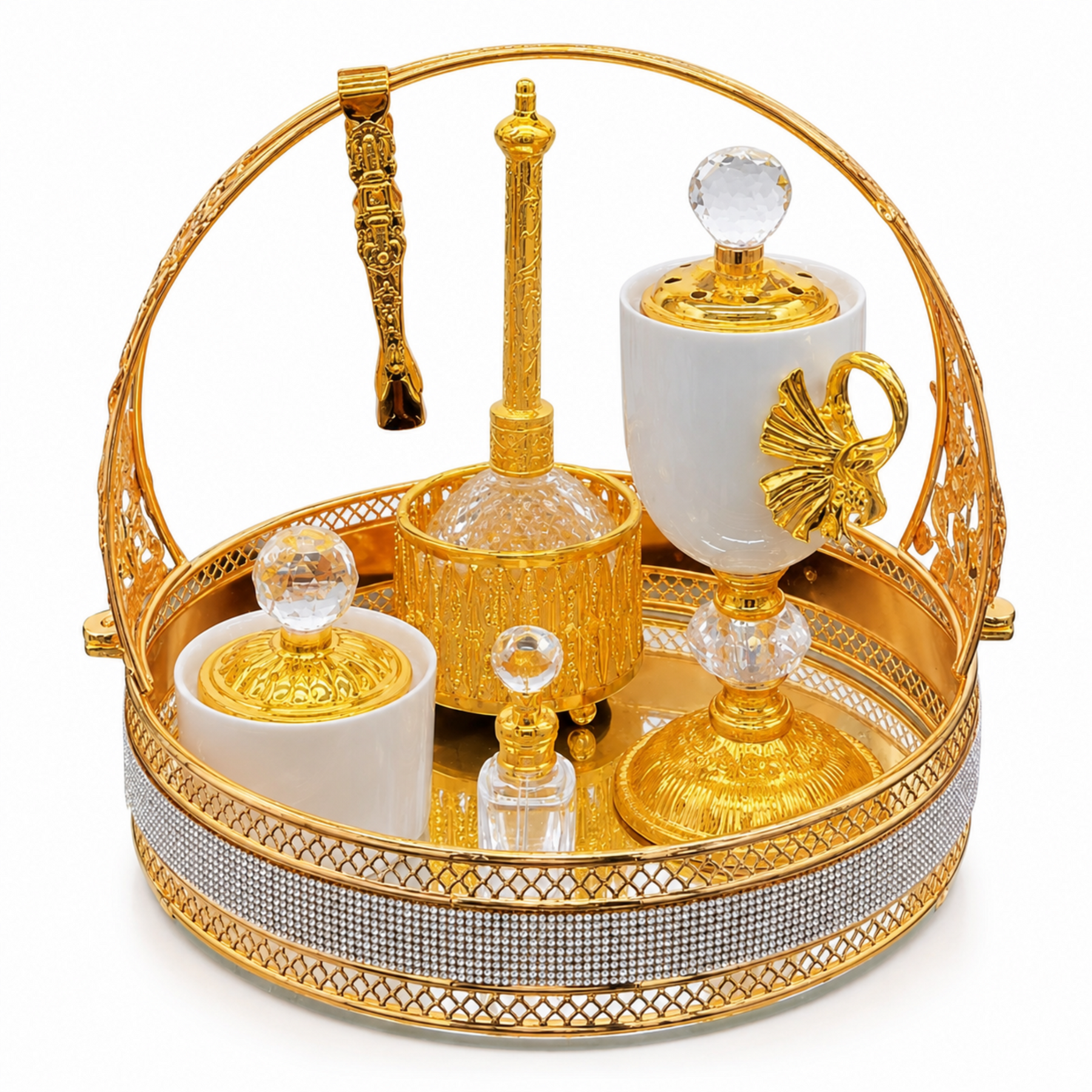 Luxury Black and Gold Incense Burner with Crystal Accents