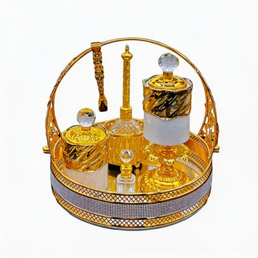 Luxury White and Gold Incense Burner with Crystal Accents