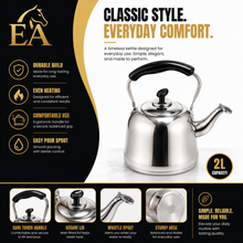 2L Stainless Steel Kettle with Black Handle
