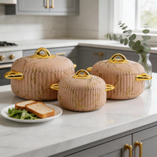 Premium Boutique Salmon Insulated Casserole Set with Gold Handles - 1L, 2L & 3.5L