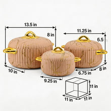 Premium Boutique Salmon Insulated Casserole Set with Gold Handles - 1L, 2L & 3.5L