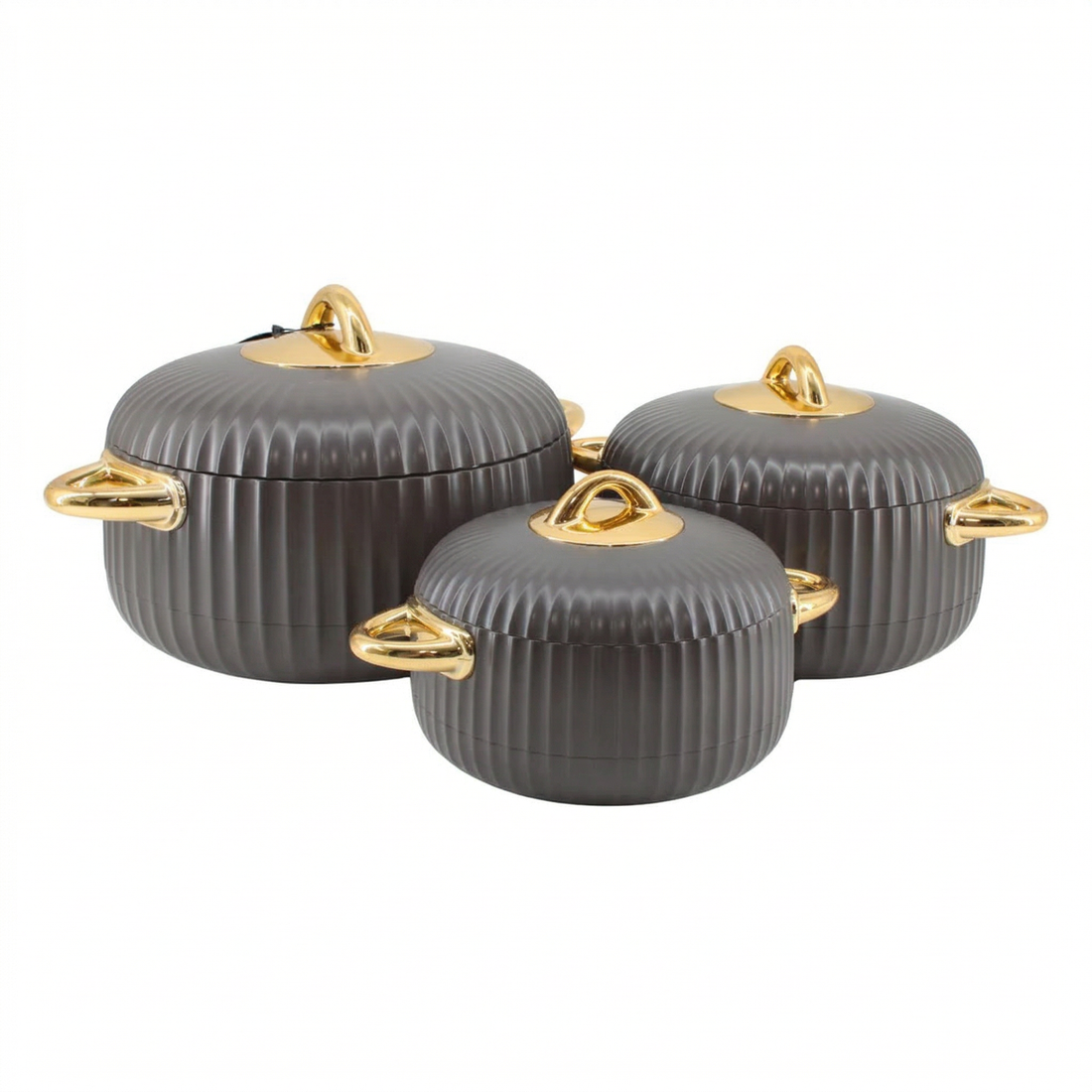 Premium Dark Gray Insulated Casserole Set with Gold Handles - 1L, 2L & 3.5L