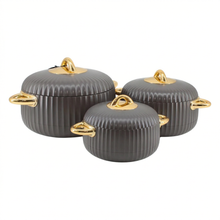 Premium Dark Gray Insulated Casserole Set with Gold Handles - 1L, 2L & 3.5L